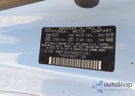 2022 Hyundai Veloster N z USA, uszkodzony, nr VIN KMHT36AH9NU015281